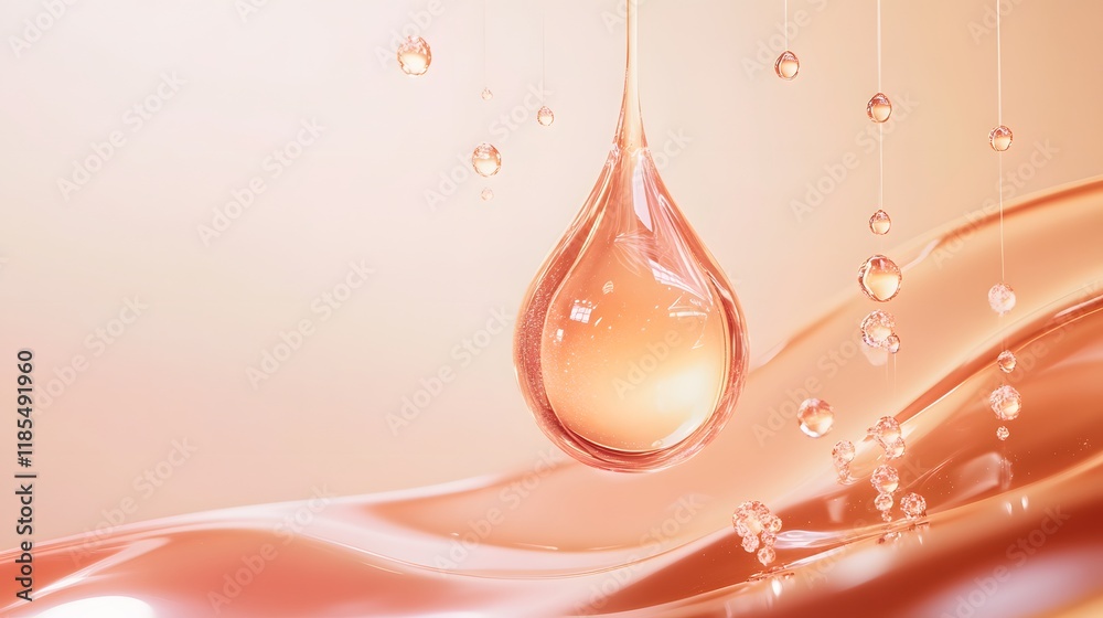 Liquid Droplets Falling Onto Peach Colored Surface Liquid Droplets Falling Onto Peach Colored Surface