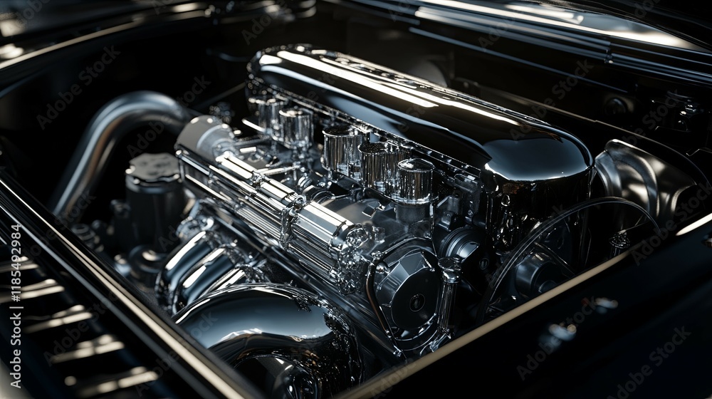 Chrome Engine: Gleaming Power, Classic Automotive Art Chrome Engine: Gleaming Power, Classic Automotive Art