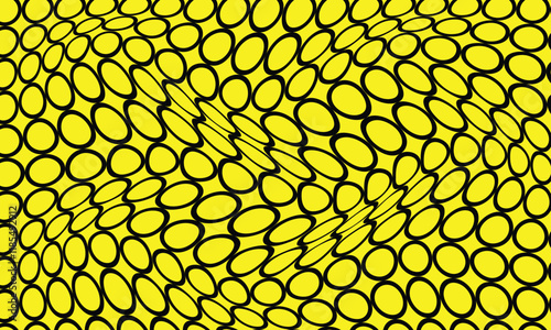 abstract black outline circle wave pattern on yellow suitable for background.