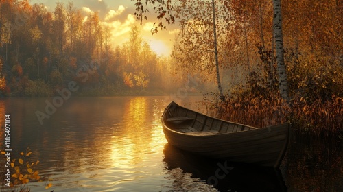 A small wooden boat on the lake