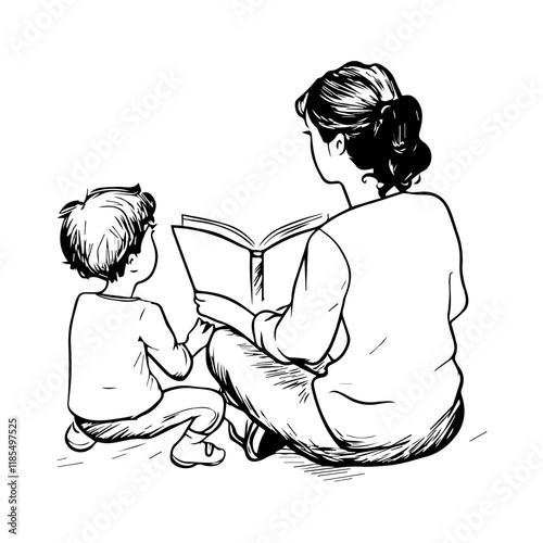 Silhouette of Mom Reading to Kids – Free Download for Designers