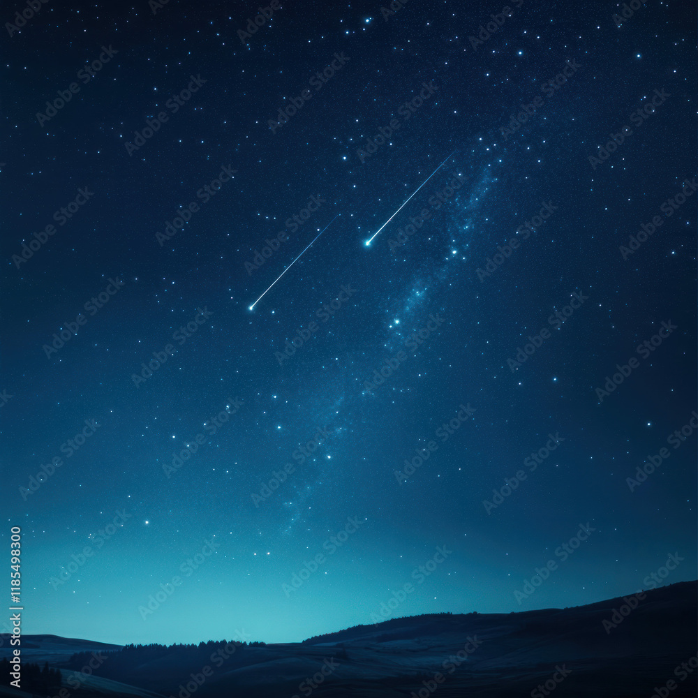 stunning night sky filled with stars and shooting meteors over serene landscape stunning night sky filled with stars and shooting meteors over serene landscape