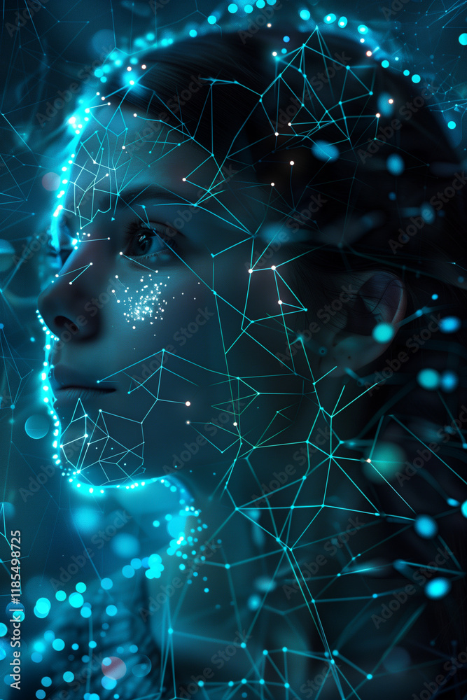 This captivating portrait showcases a woman with a glowing head, symbolizing the fusion of technology and the human mind, reflecting the future of artificial intelligence and scientific innovation. This captivating portrait showcases a woman with a glowing head, symbolizing the fusion of technology and the human mind, reflecting the future of artificial intelligence and scientific innovation.