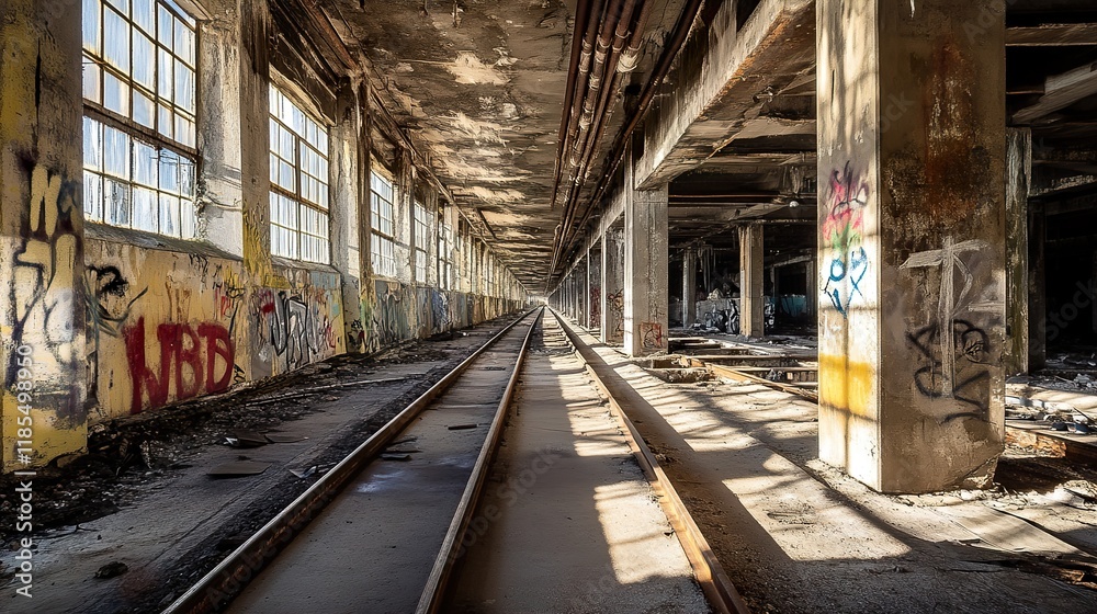 Decaying Industrial Building with Railroad Tracks Decaying Industrial Building with Railroad Tracks