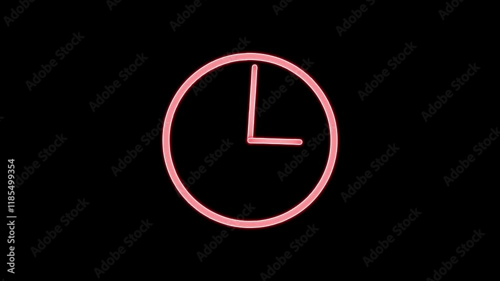 Analog glowing clock animation , 24 hour loop. neon clock , Counting down clock isolated animated. Analog glowing clock animation , 24 hour loop. neon clock , Counting down clock isolated animated.