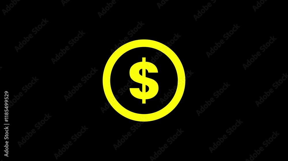 Currency icon : dollar sign and symbol design with black background animation Currency icon : dollar sign and symbol design with black background animation