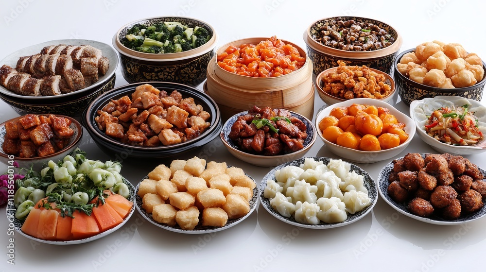 Vibrant Table Setting with Colorful Bowls of Fresh Food and Vegetables for a Healthy and Delicious Meal Vibrant Table Setting with Colorful Bowls of Fresh Food and Vegetables for a Healthy and Delicious Meal