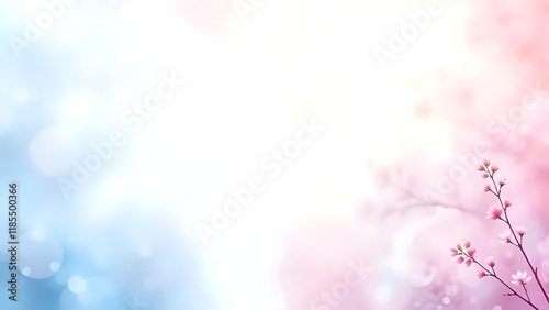 Soft Pink and Blue Bokeh Background with Delicate Floral Branch