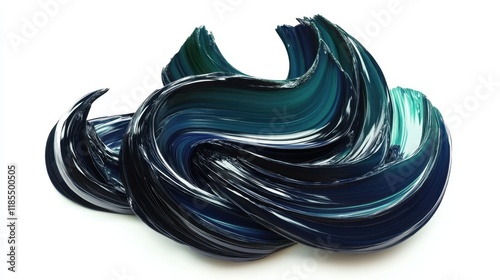 A dramatic D brushstroke in vibrant gradients of navy and emerald green, twisting powerfully. photo