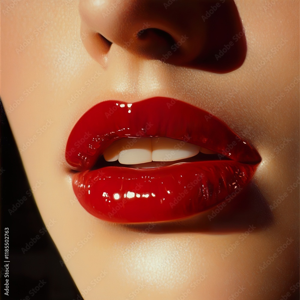 Obraz premium Alluring Red Lips: Beauty, Fashion, and Cosmetics