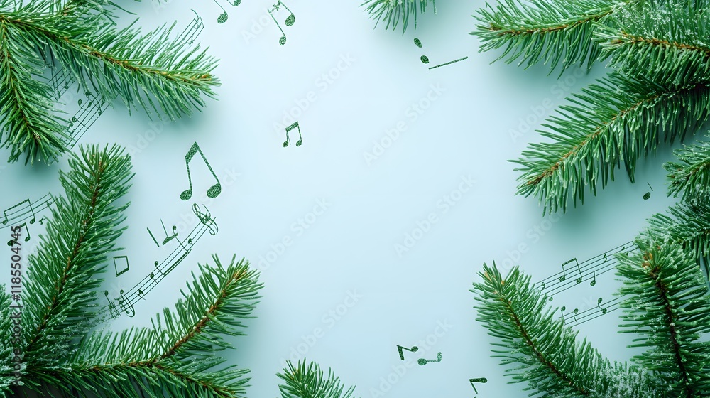 Obraz premium Festive Pine Branches and Musical Notes Design