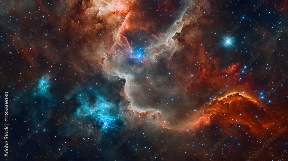 Fototapeta premium Cosmic Nebula Displays Stellar Clouds and Glowing Stars