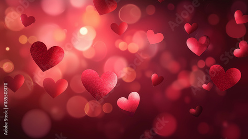 valentine background with hearts, Glittering Red Hearts with Bokeh Background for Valentine's Day