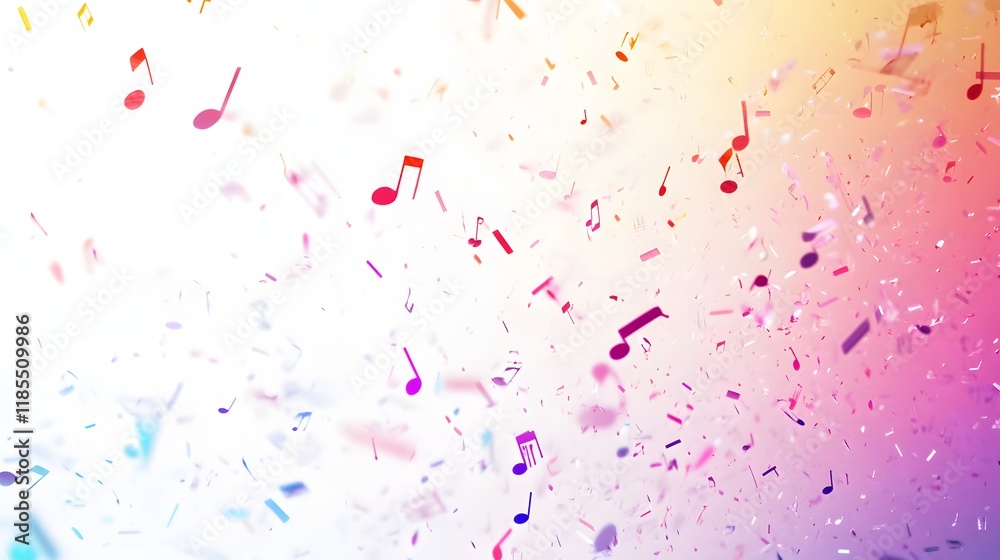 Colorful Musical Notes and Confetti Falling