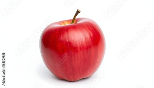 A crisp, fresh apple isolated on a clean white background, captured with full depth of field to showcase its vibrant red color, smooth skin, and natural details photo