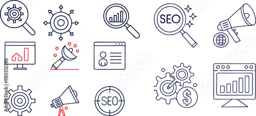 Set of s e o related line icons vector