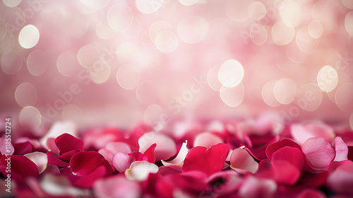 pink background, Romantic Rose Petals with Soft Pink Bokeh Background