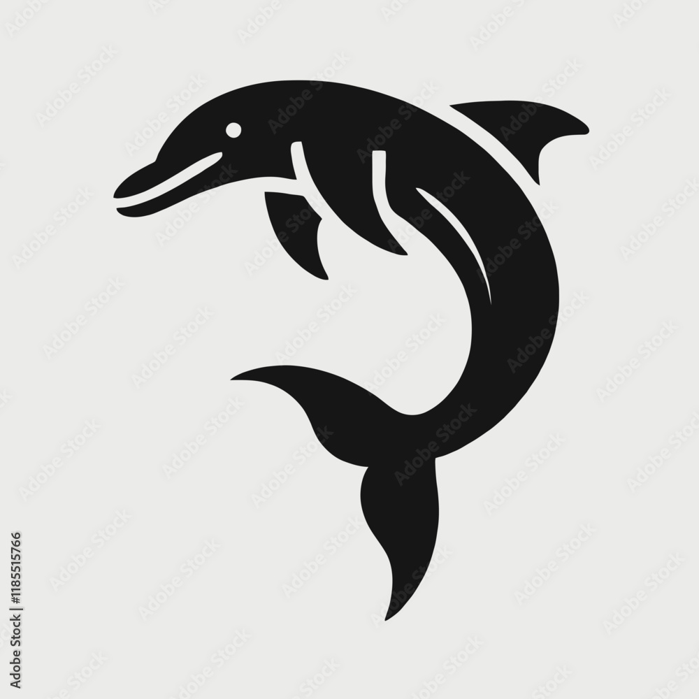 Obraz premium very simple flat and minimalist Dolphin silhouette in black on a white background
