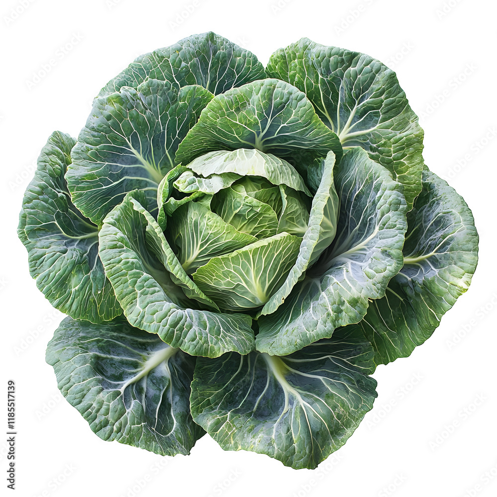 Fototapeta premium Green Cabbage with Detailed Veins Isolated on Transparent Background