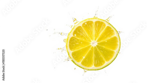 Half fresh lime and two slices with lime juice splash, isolated on white background, burst of freshness, freshness, citrus