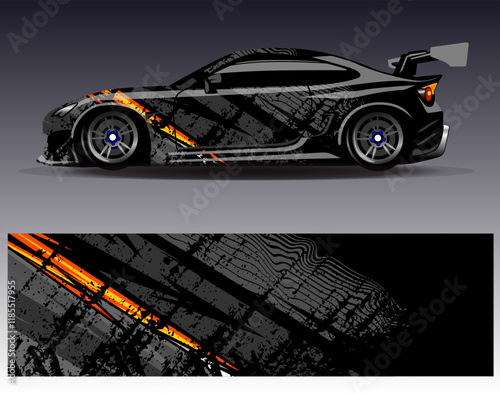 Car wrap design vector. Graphic abstract stripe racing background designs for vehicle, rally, race, adventure and car racing livery	