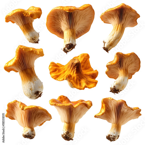 Chanterelle Mushrooms Isolated on a Transparent Background in a Monochrome Set photo