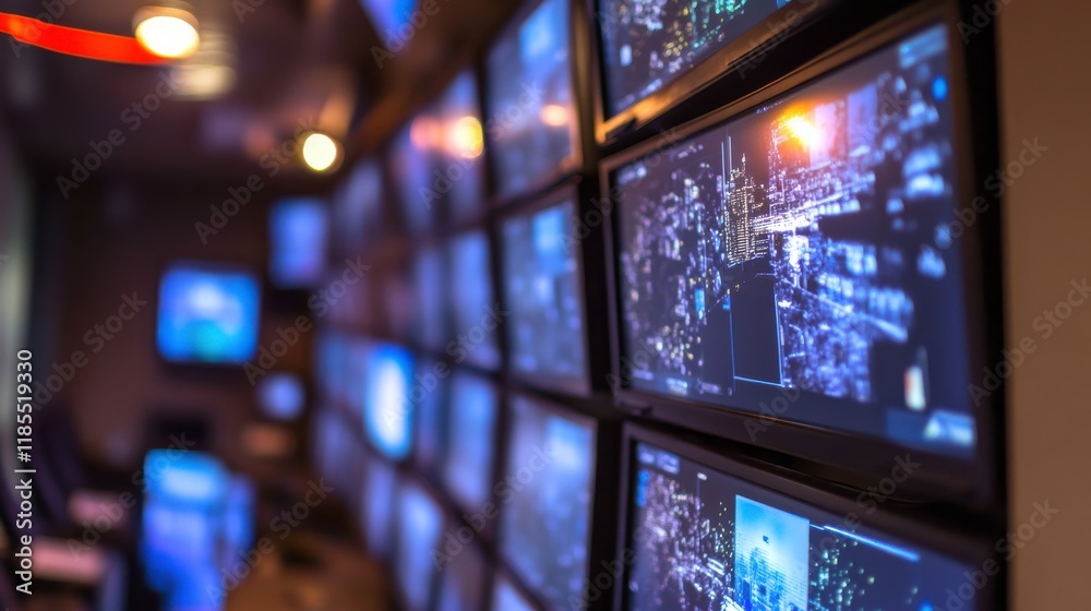 Advanced Monitoring Control Room with Glowing Effects Advanced Monitoring Control Room with Glowing Effects