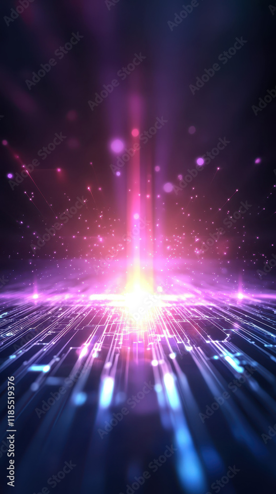 Obraz premium Vibrant digital light rays and glowing particles in space