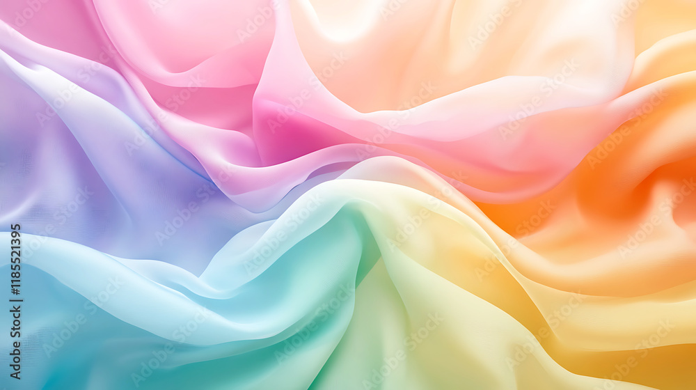 Obraz premium branding and textColorful rainbow gradient fabric waves in motion, blending pastel and vibrant hues to form artistic and energetic abstract backgrounds for branding and text