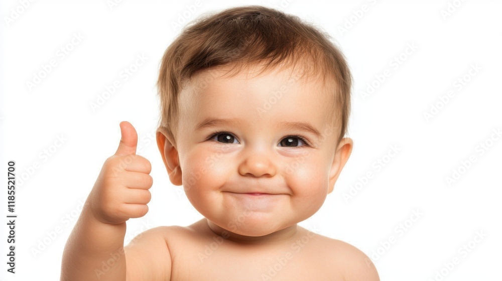 A cheerful baby giving a thumbs-up, conveying happiness and positivity with a bright smile. A cheerful baby giving a thumbs-up, conveying happiness and positivity with a bright smile.