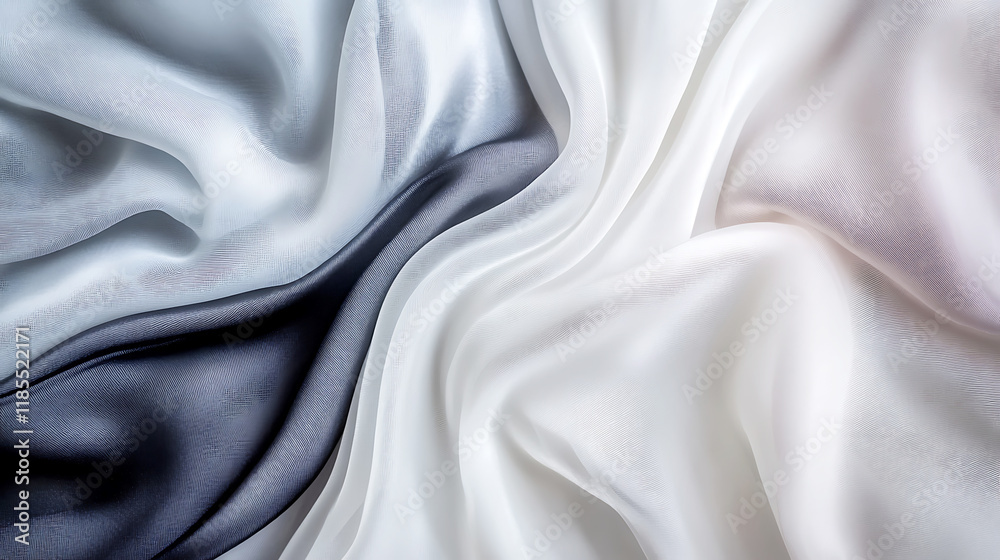 Obraz premium Sophisticated silver and gray flowing fabric textures with smooth and minimalist patterns, perfect for modern and abstract design backdrops.