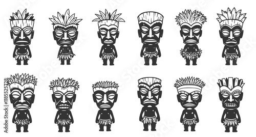Set of Illustration of tiki idol. Design element for logo, label, sign, poster. Vector illustration

