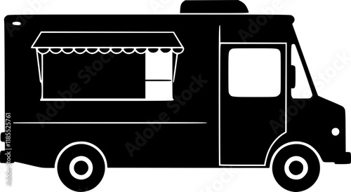 Illustration of an food truck. Design element for emblem, sign, badge. Vector illustration
