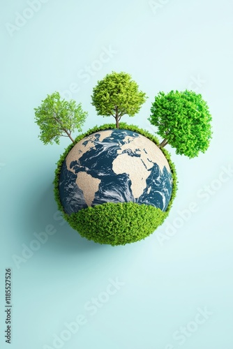 Green Earth with forest restoration and biodiversity conservation symbols
