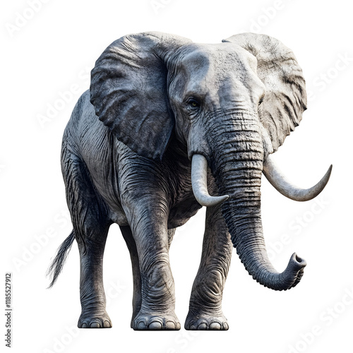 African Elephant Standing on a White Background, Isolated for Graphic Design, with a Transparent Background.
