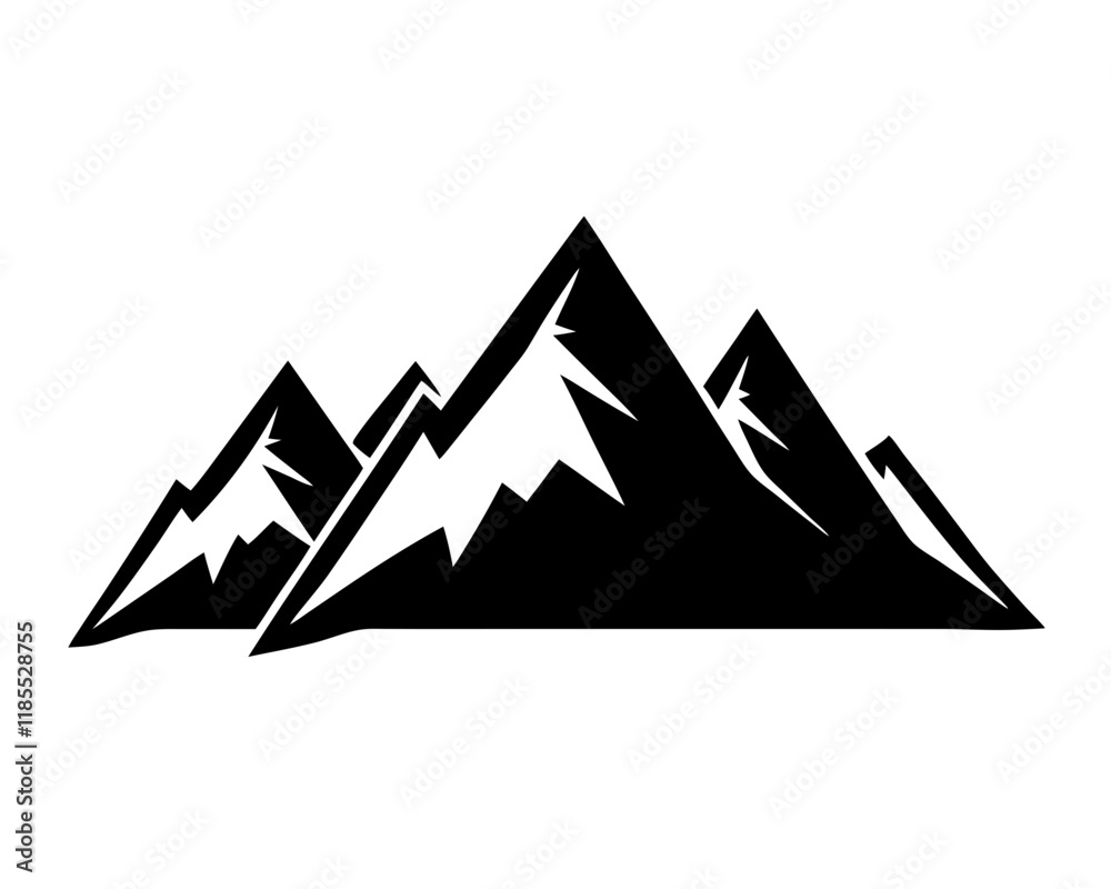 A scenic illustration of snow-covered mountains with a sunset, featuring a tent and pyramid silhouette, representing travel, nature, and adventure in a winter landscape