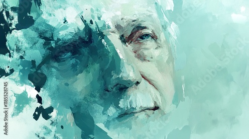 Abstract Portrait of an Elderly Man: A Teal Masterpiece