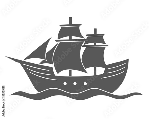 A vector illustration of a sailboat cruising on the ocean with waves, sun, and a nautical design