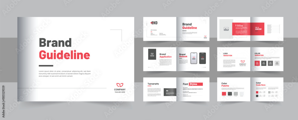 Modern brand guideline presentation layout, landscape brand manual design or corporate guide line identity template
