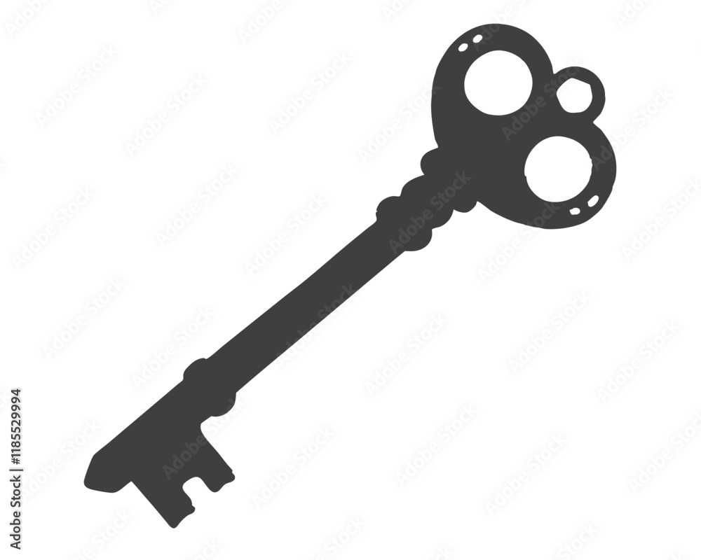 Old rusty key isolated on transparent background
