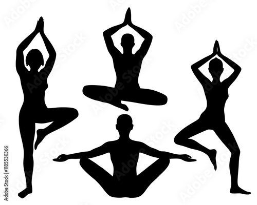 Various yoga poses in a serene outdoor setting, promoting wellness and mindfulness.