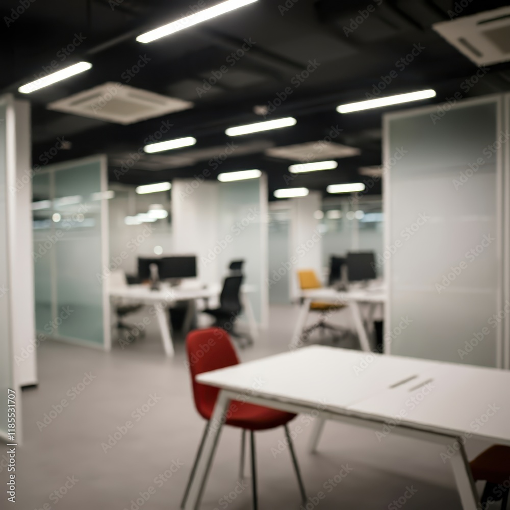 modern office space, open plan, minimalist design, white walls, rows of fluorescent lighting, glass partitions, empty desks, ergonomic chairs, polished concrete floor, clean aesthetic, corporate envir modern office space, open plan, minimalist design, white walls, rows of fluorescent lighting, glass partitions, empty desks, ergonomic chairs, polished concrete floor, clean aesthetic, corporate envir