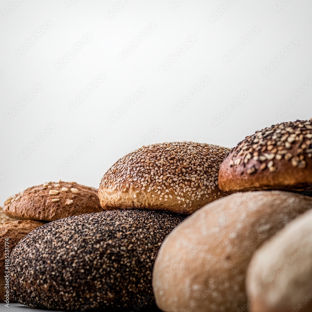 Artisan Breads Bakery Food Grains Sesame Poppy Seeds White Background Artisan Breads Bakery Food Grains Sesame Poppy Seeds White Background