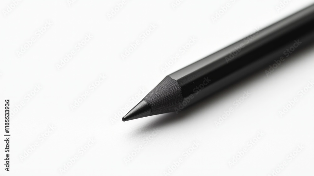 A simple matte black mechanical pencil lying diagonally on a white background, AI Generative. A simple matte black mechanical pencil lying diagonally on a white background, AI Generative.