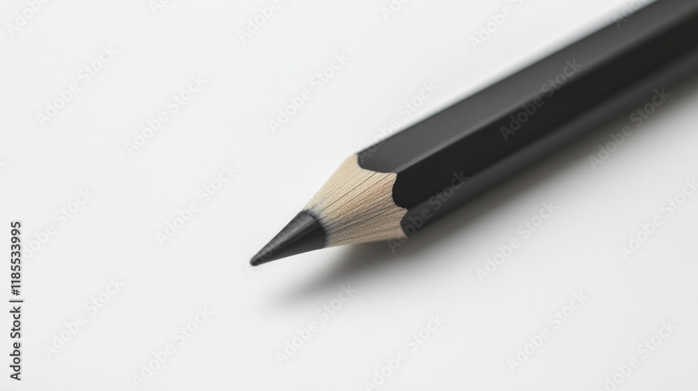 A simple matte black mechanical pencil lying diagonally on a white background, AI Generative. A simple matte black mechanical pencil lying diagonally on a white background, AI Generative.