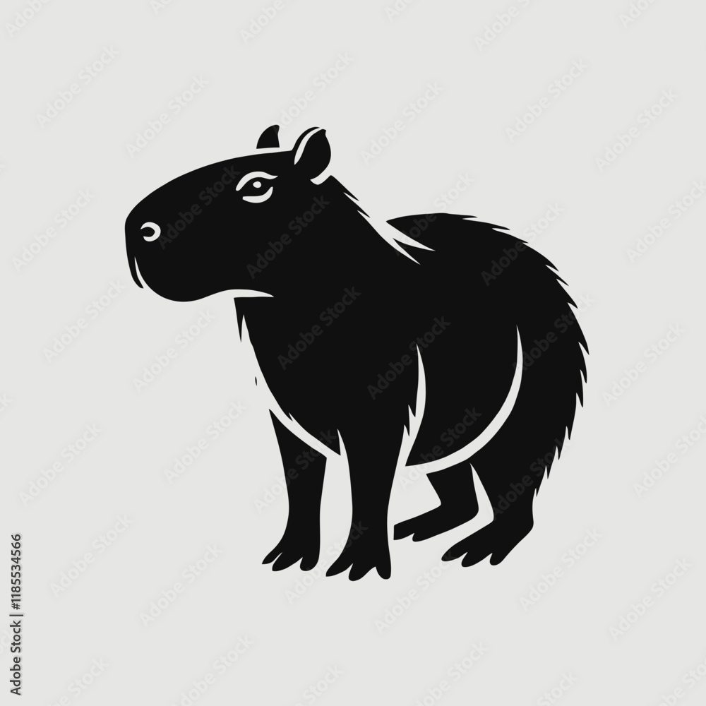 Fototapeta premium very simple flat and minimalist Capybara silhouette in black on a white background