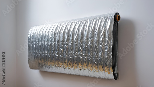 aluminum multi foil thermal insulation made of polythene is installed on the wall behind the home heating radiator the apartment is thermally insulated to reduce heating and utility cost photo