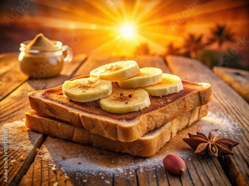 Crispy toast, almond butter, sliced banana, and warming cinnamon: a delightful breakfast. photo