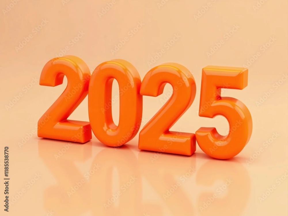 number 2025 3D glossy orange writing on a plain background number 2025 3D glossy orange writing on a plain background