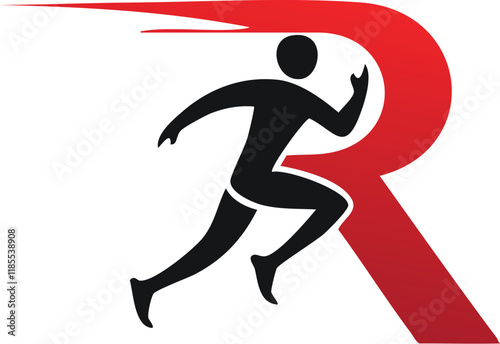 A vector illustration of a logo for a sports brand called Aktiv. The logo features a stylized "R" with the shape of a person doing running. The "R" is in a vibrant Red color, and the sports actions 